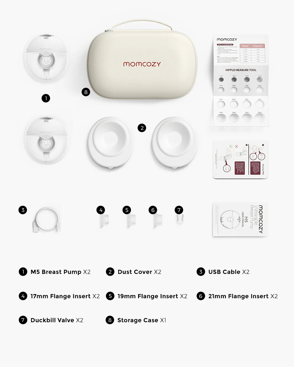 Momcozy - M5 Double Hands-Free Breast Pump Set Quill Grey