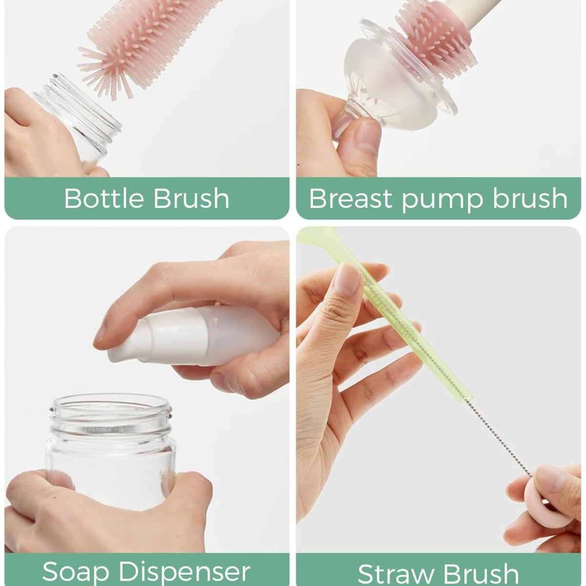 Momcozy Baby Bottle Brush Set 7 in 1 - Pink