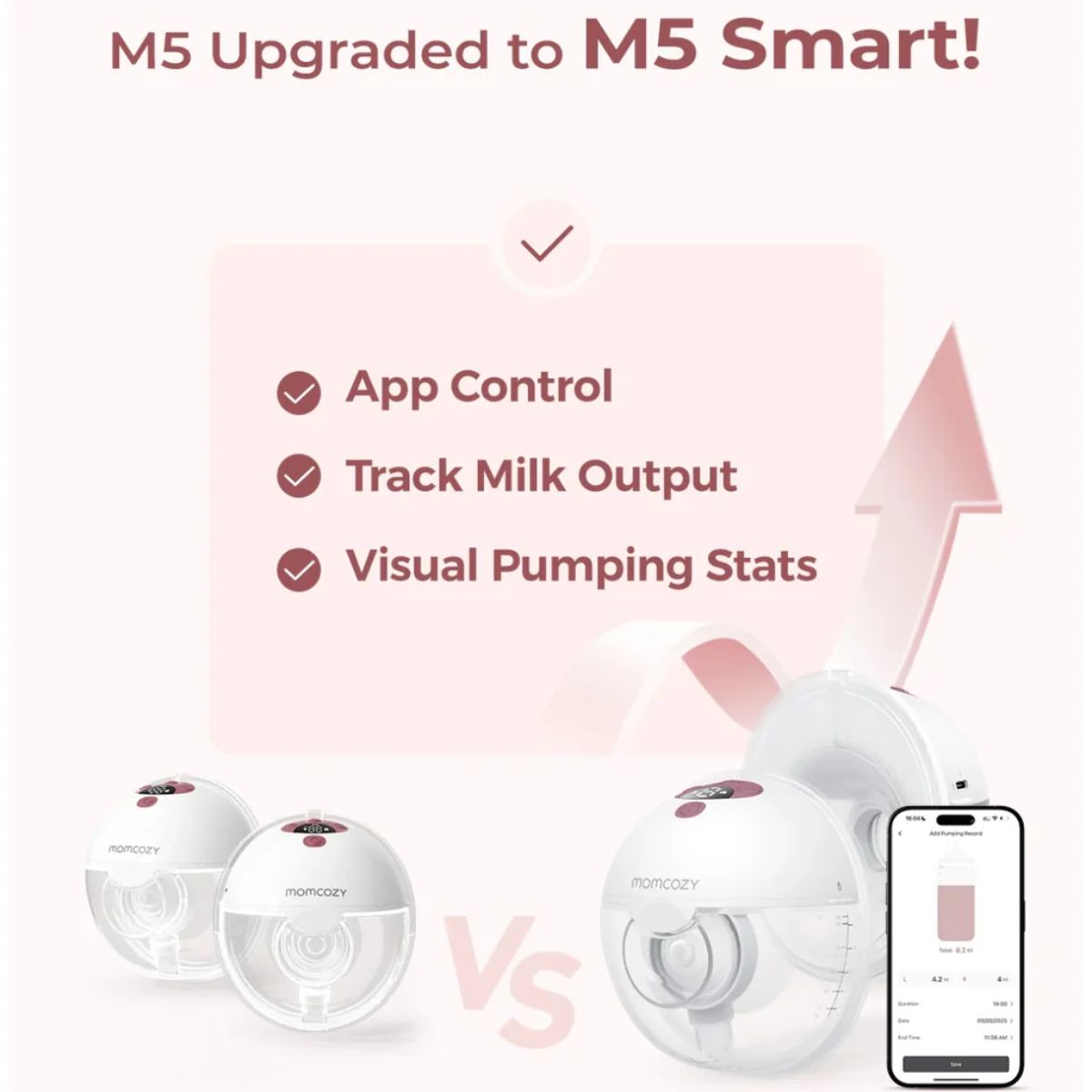 Momcozy M5 Smart Double Wearable Electric Breast Pump Cozy Red on Luna Baby Store Miami