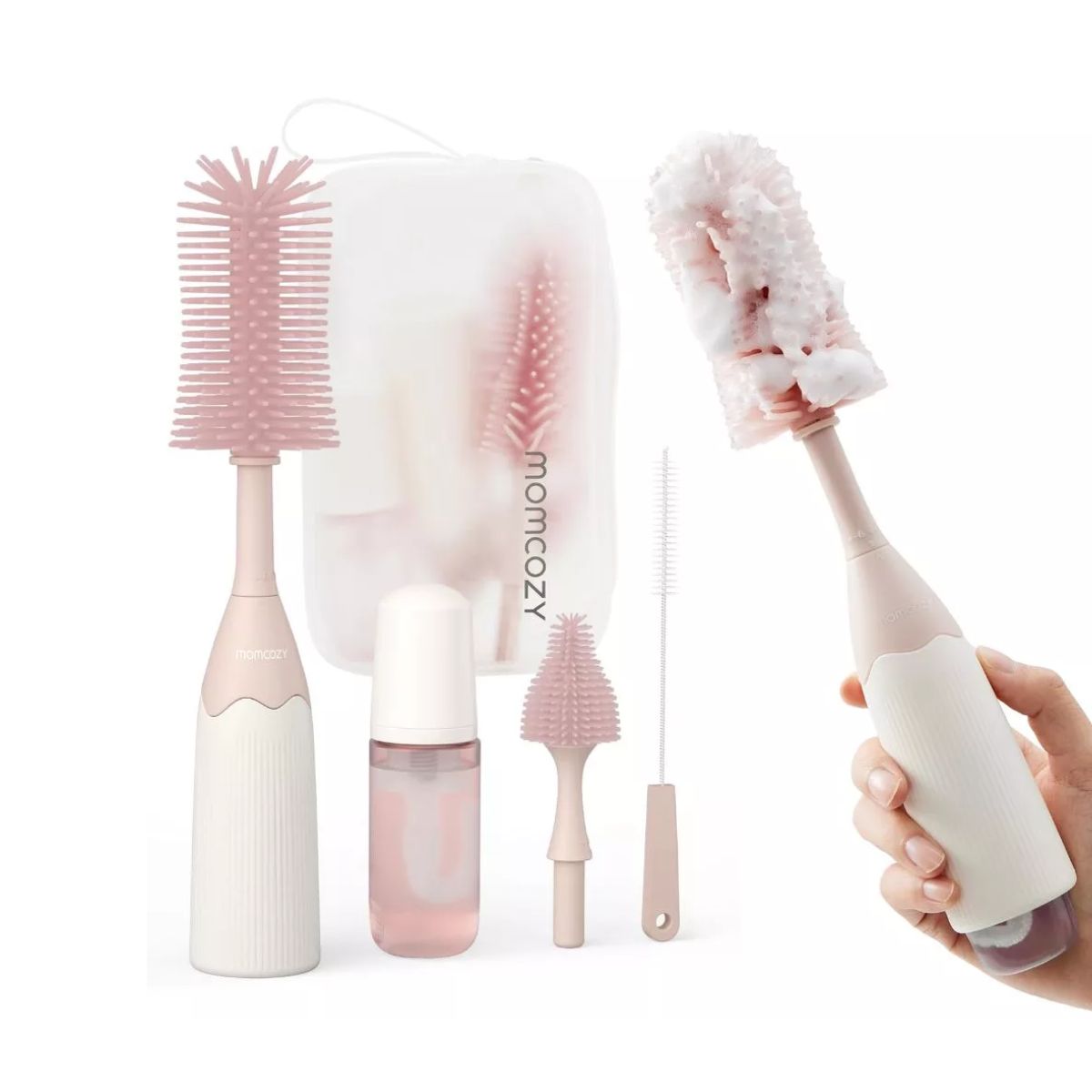 Momcozy Press Bubble Style Bottle Brush Set - Pink
