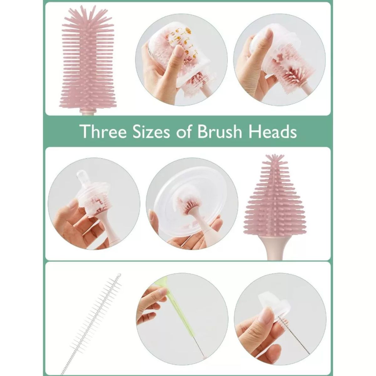Momcozy Press Bubble Style Bottle Brush Set - Pink