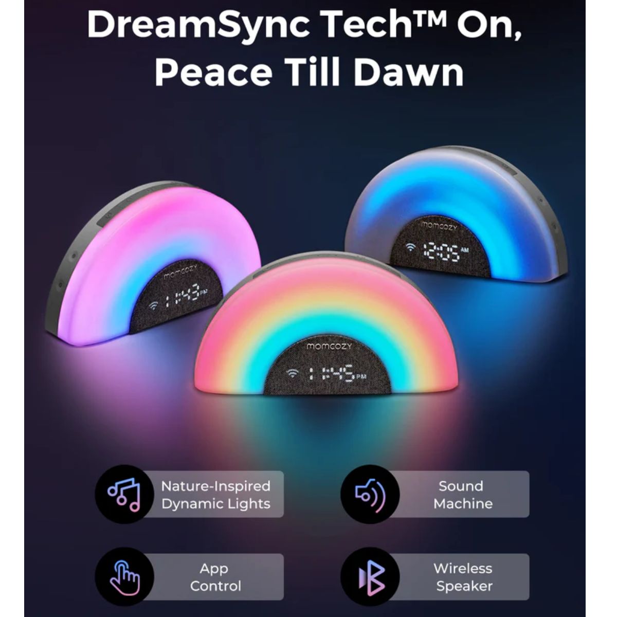 Momcozy Sound Machine with Dynamic Lights and App Control - Rainbow Light