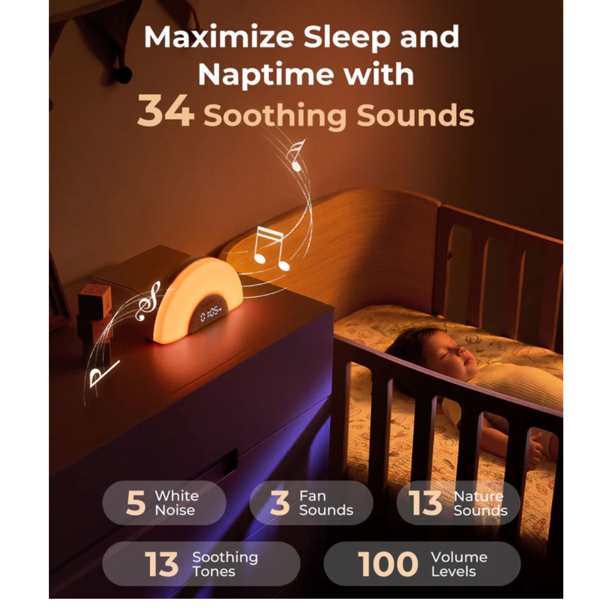 Momcozy Sound Machine with Dynamic Lights and App Control - Rainbow Light