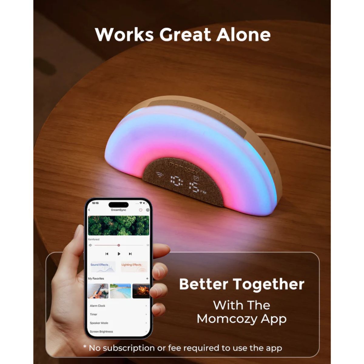 Momcozy Sound Machine with Dynamic Lights and App Control - Rainbow Light