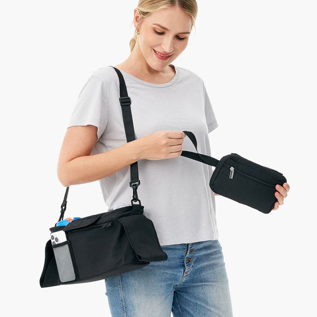 Momcozy Stroller Organizer All-in-One Cup Holder & Pet Strollers - Black