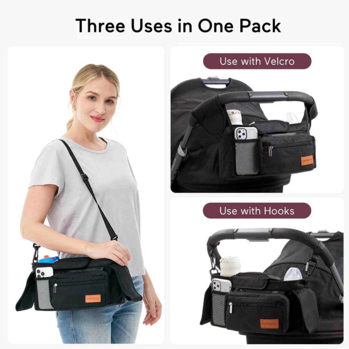 Momcozy Stroller Organizer All-in-One Cup Holder & Pet Strollers - Black - Versatile 2 in 1 Pouch