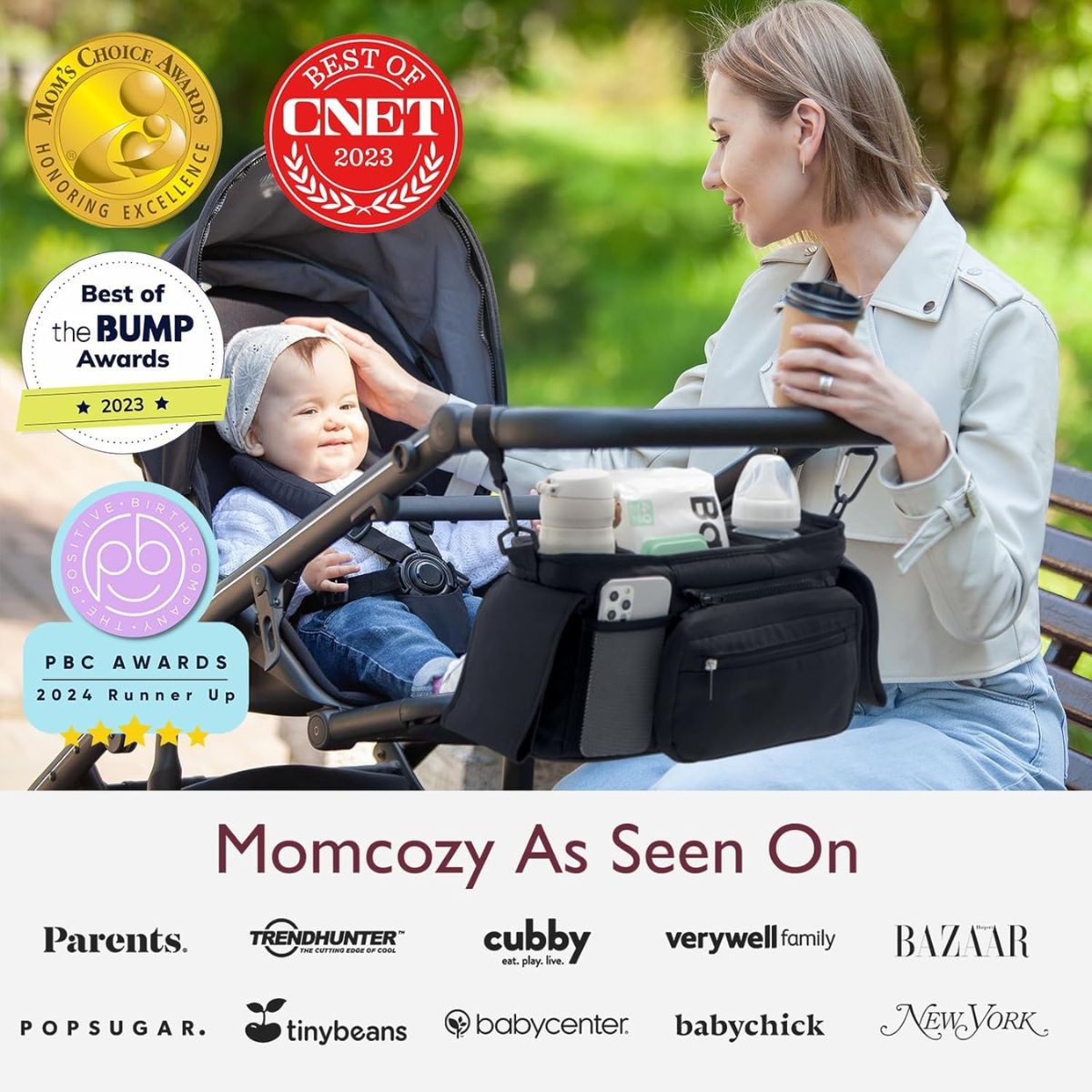 Momcozy Stroller Organizer All-in-One Cup Holder & Pet Strollers - Black