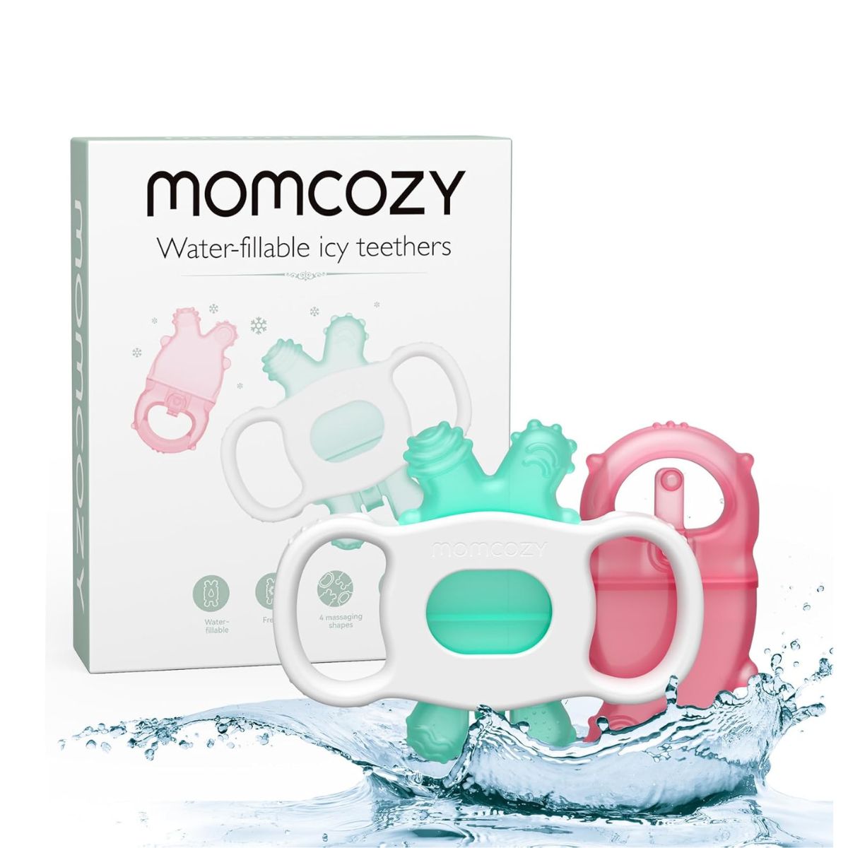 Momcozy Water Fillable Teether Pink and Green 0-12M - 2 Pcs