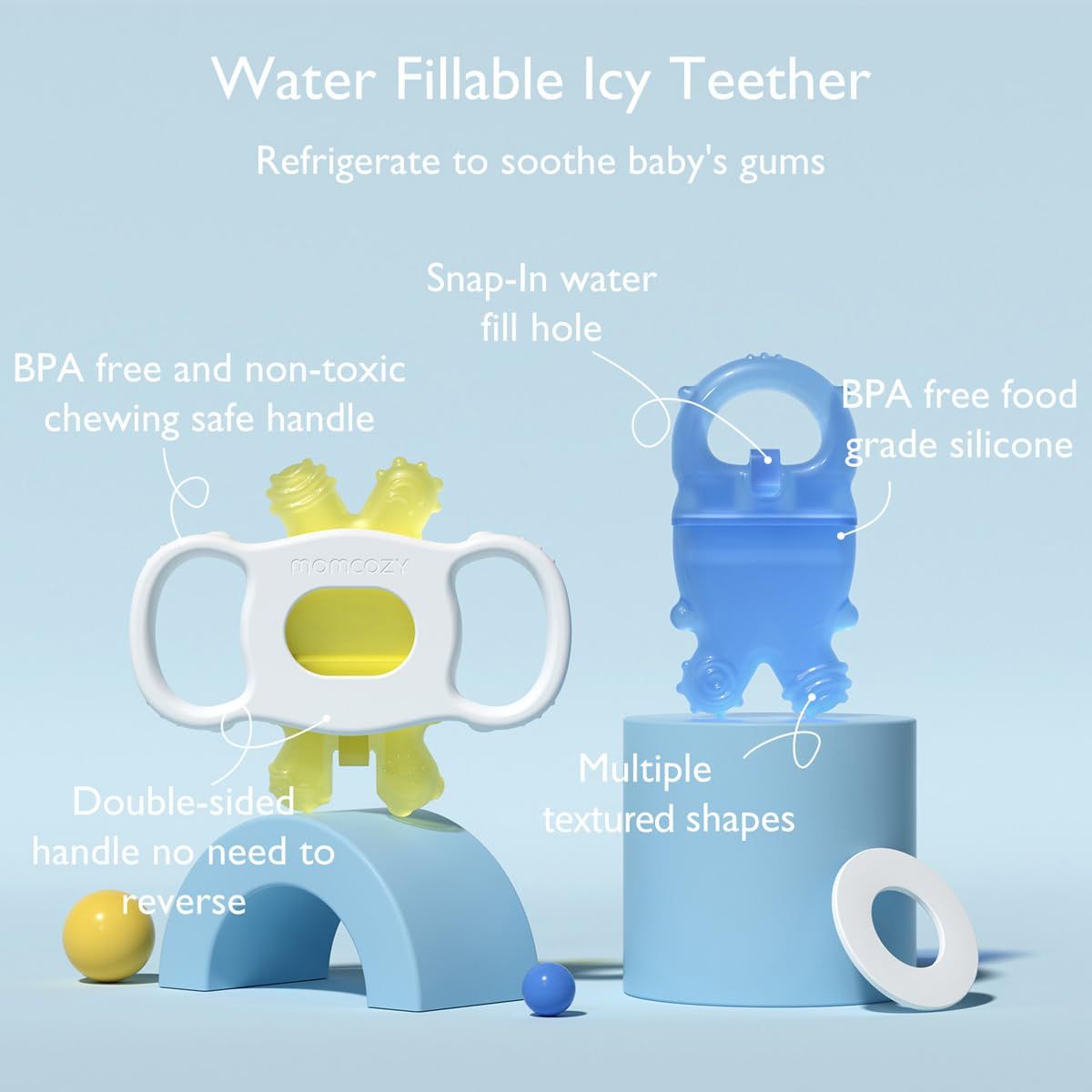 Momcozy Water Fillable Teether Pink and Green 0-12M - 2 Pcs