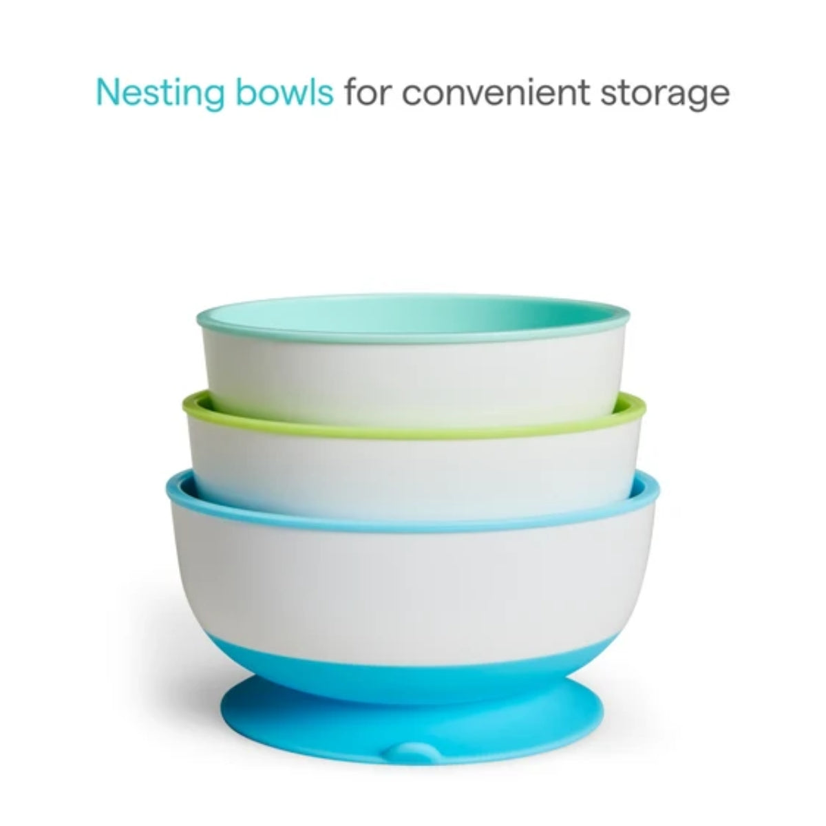 Munchkin Stay Put Suction Bowls & Lids, 3 Pack Blue/Green on Luna Baby Store Miami