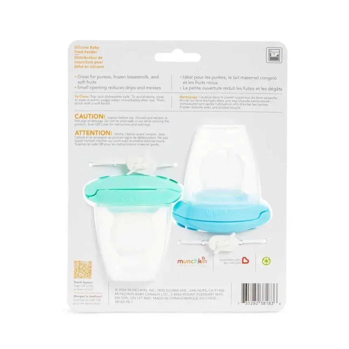 Munchkin Silicone Baby Food Feeder for Solids & Purees 2 pack - Blue/Mint