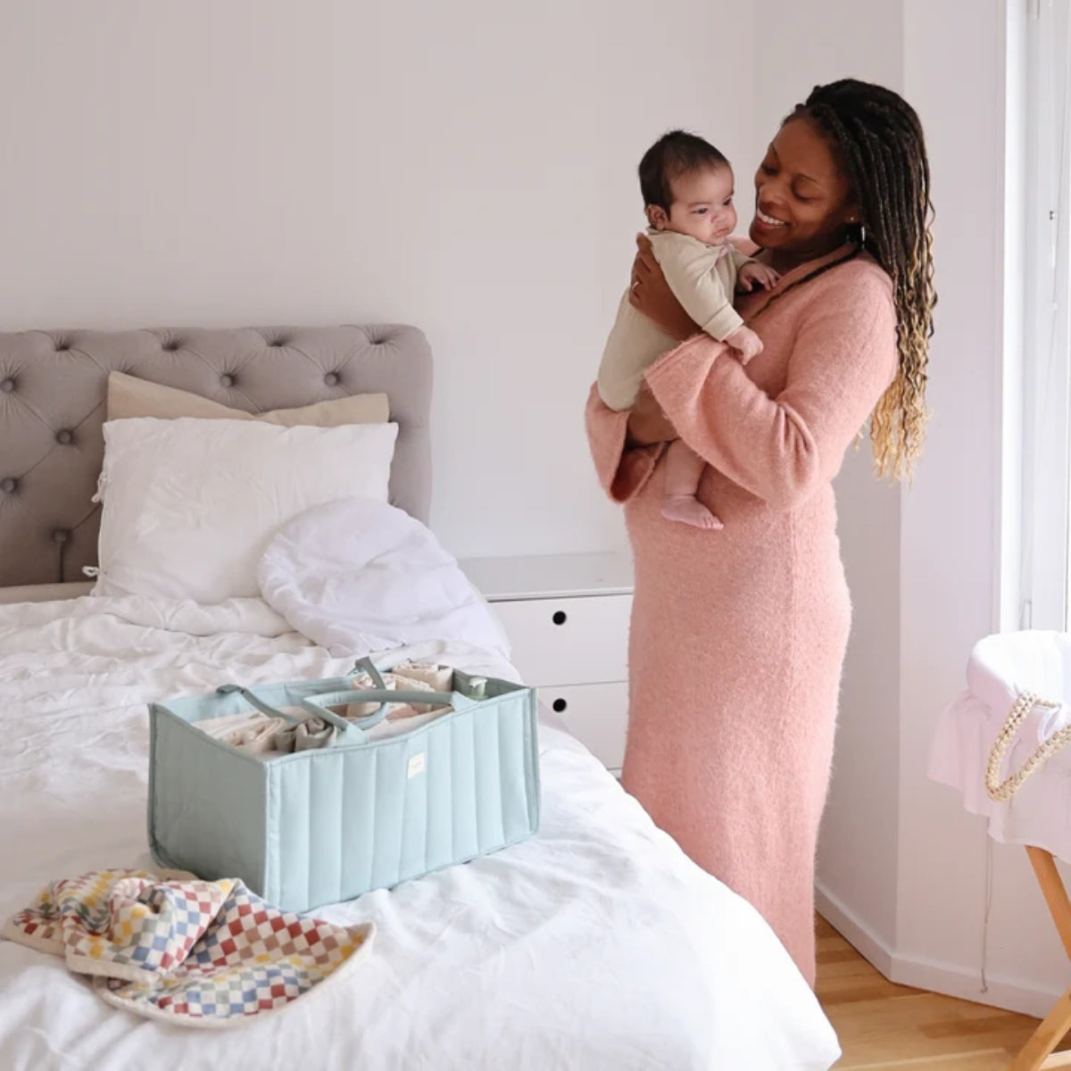 Mushie Diaper Caddy - Roman Green on Luna Baby Store Miami
