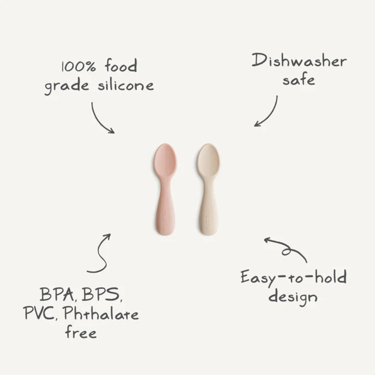 Mushie Silicone Toddler Starter Spoons 2-Pack Tradewinds/Shifting Sand