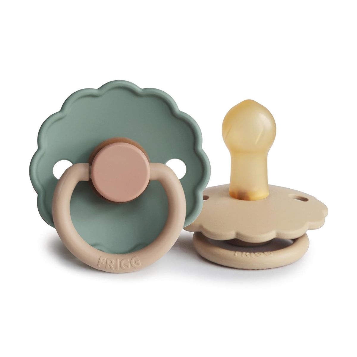 Mushie FRIGG Daisy Natural Rubber Pacifier 2 Pack - Willow/Croissant - 0-6M on Luna Baby Store Miami