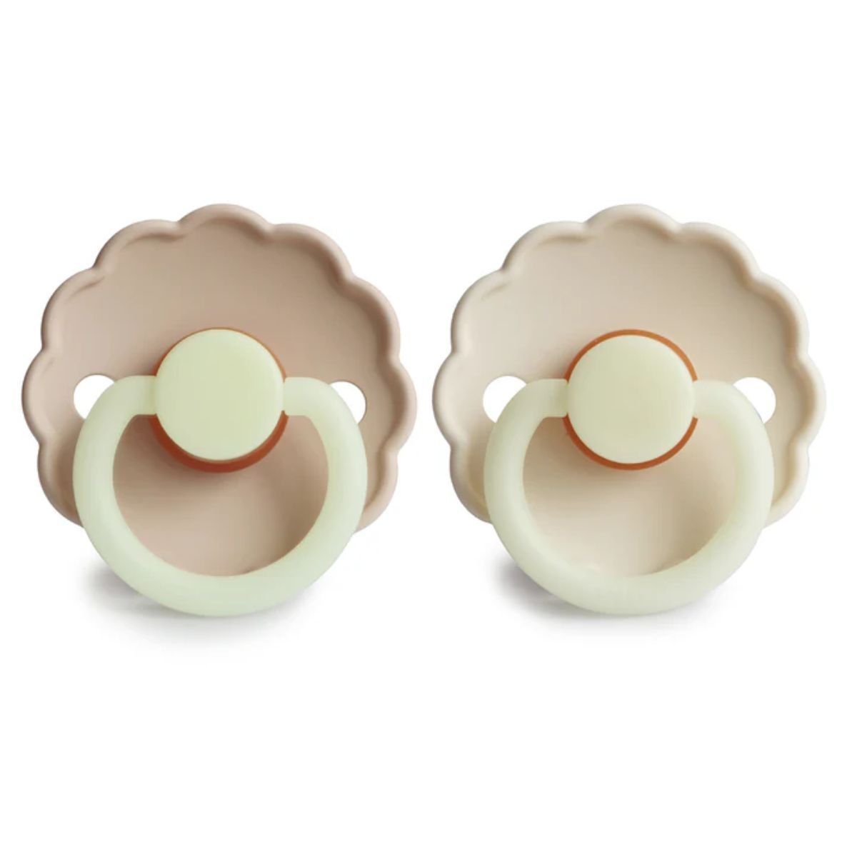 Mushie FRIGG Daisy Night Glow Natural Rubber Pacifier 2-Pack - Croissant/Cream - 6-18M