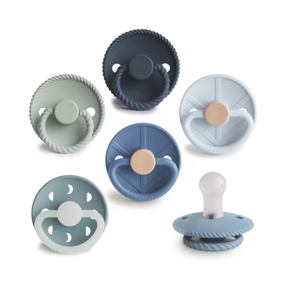 Mushie FRIGG Endless Sea Pacifier & Holder Set – 6 Pacifiers (6-18M) + Silicone Case on Luna Baby Store Miami