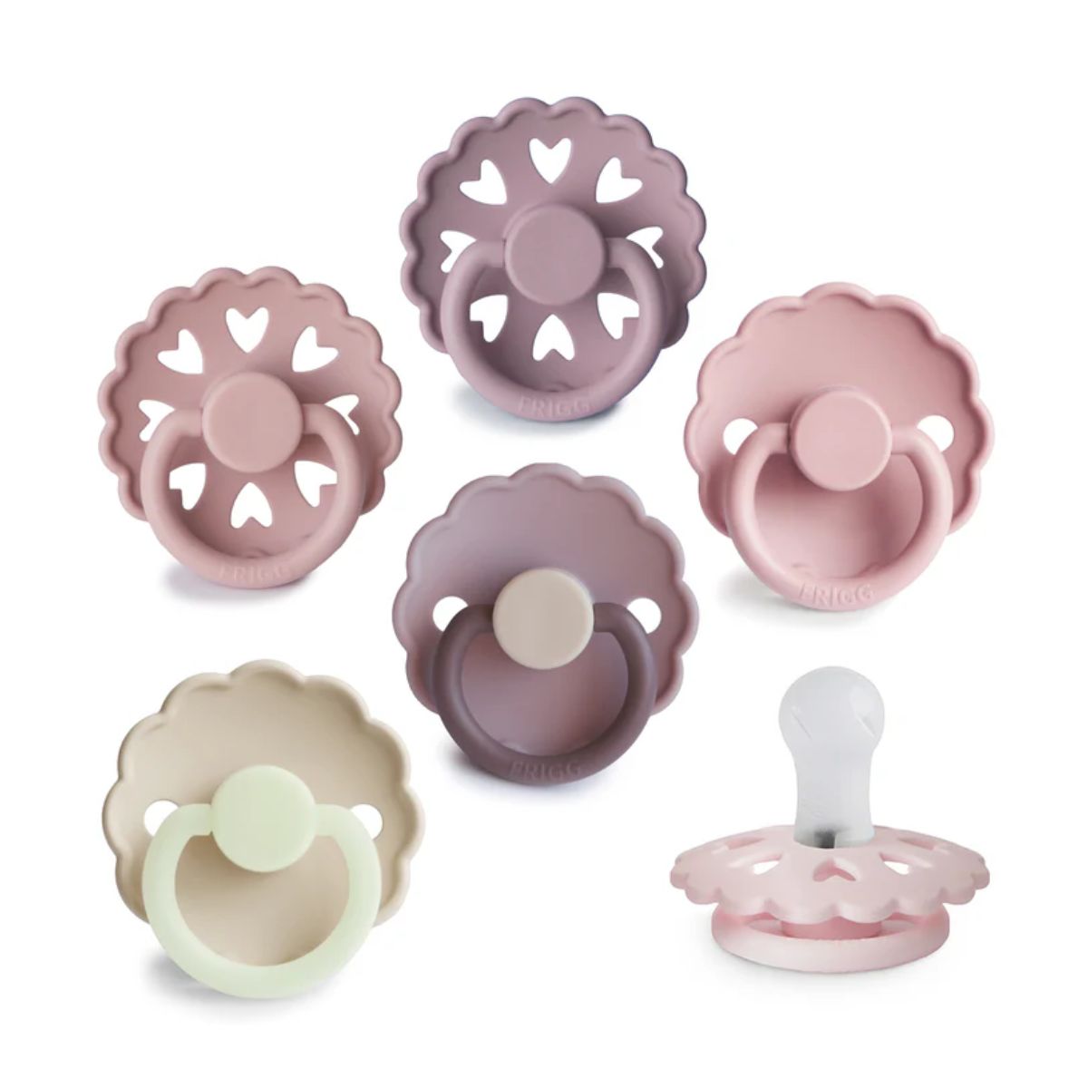 Mushie FRIGG Silicone Rubber Pacifier Kit Blooming Love 6 pack - 6-18M