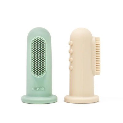 Mushie Finger Toothbrush - Shifting Sand/Cambridge Blue