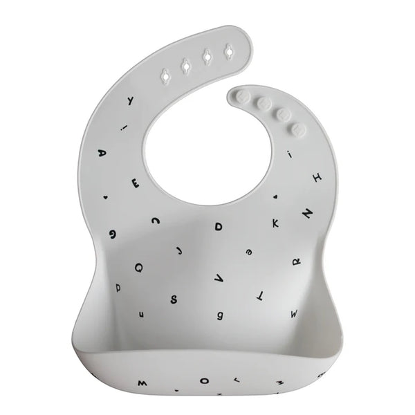 Mushie Silicone Baby Bib - Letters White