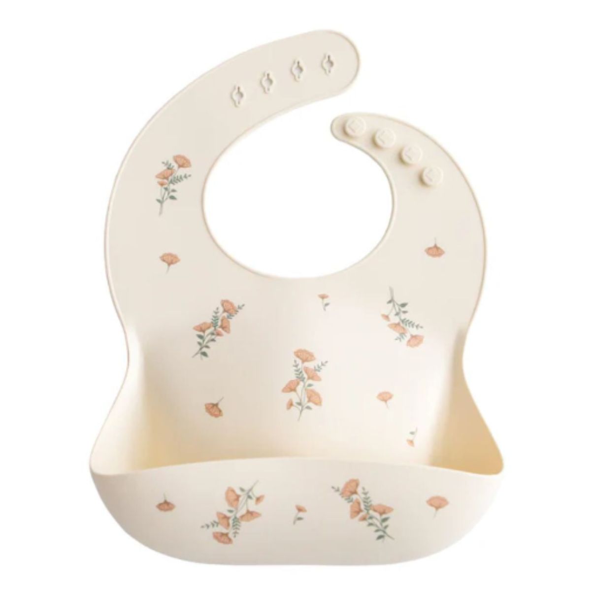 Mushie Silicone Baby Bib - Pink Flowers on Luna Baby Store Miami