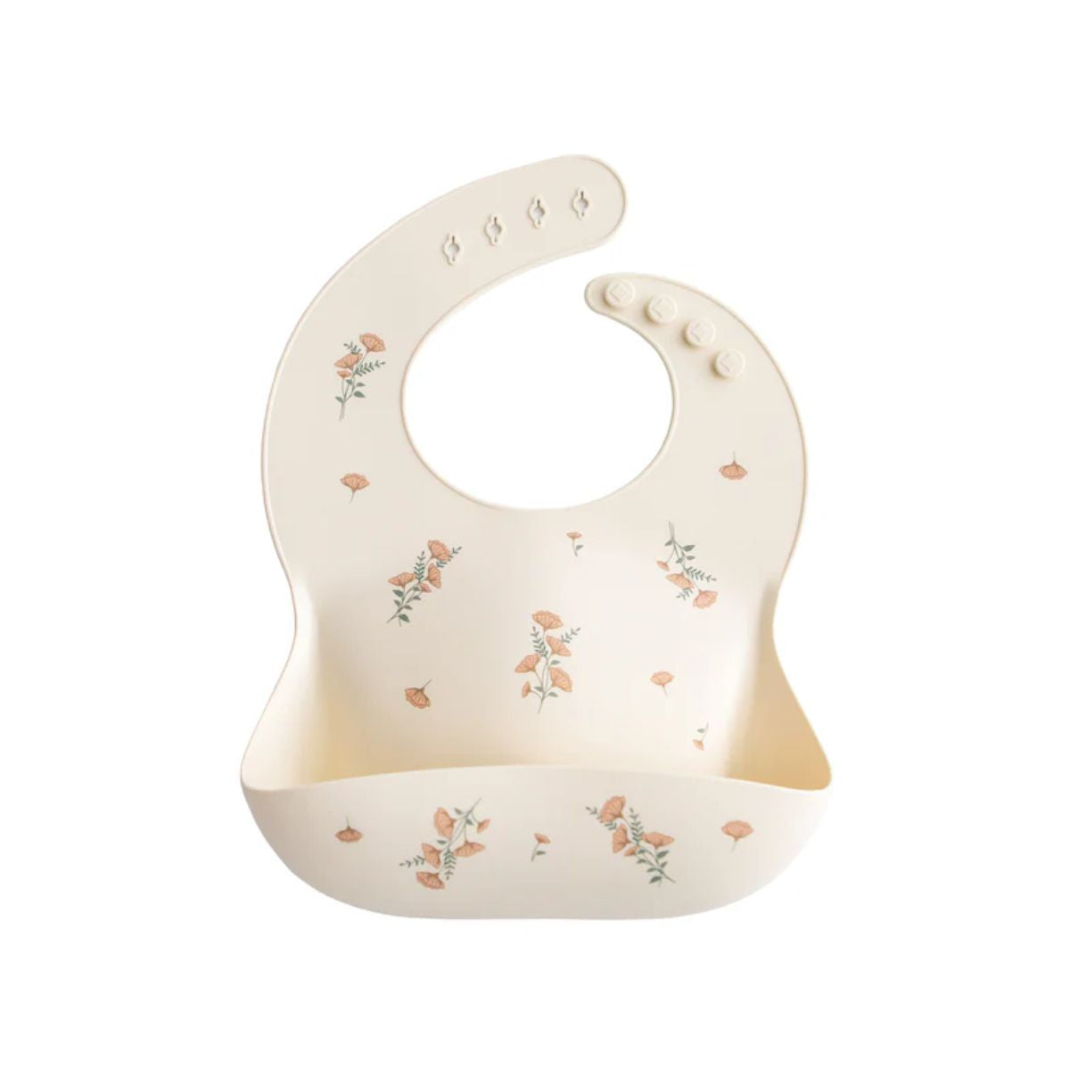 Mushie Silicone Baby Bib - Pink Flowers on Luna Baby Store Miami