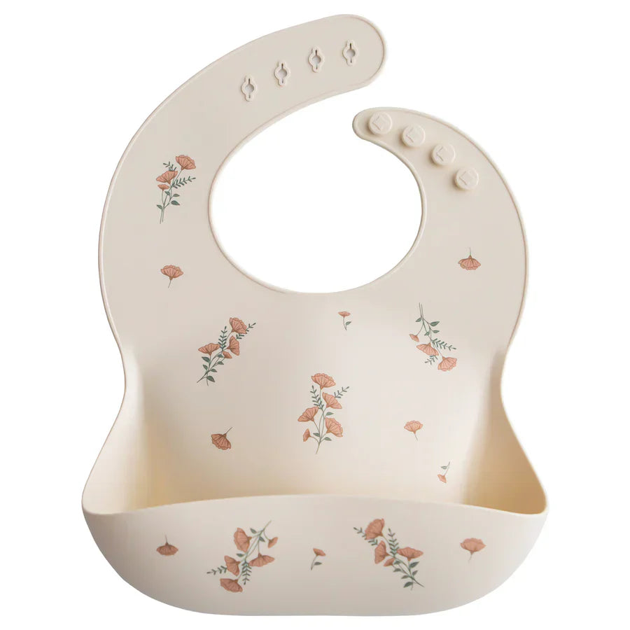 Mushie Silicone Baby Bib - Pink Flowers