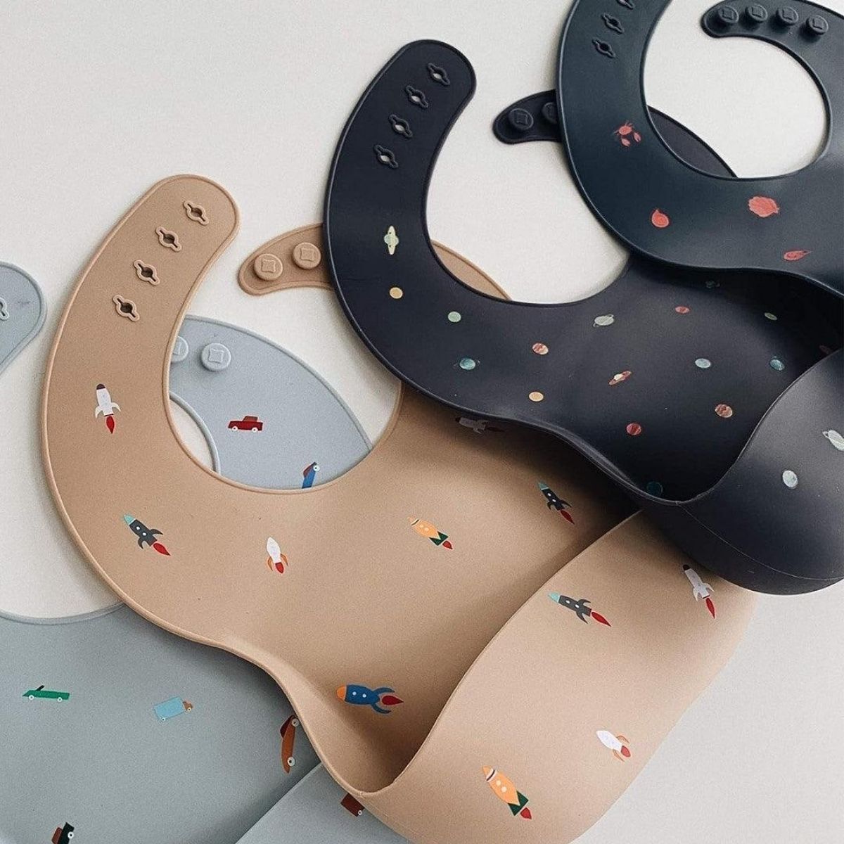 Mushie Silicone Baby Bib - Planets on Luna Baby Store Miami