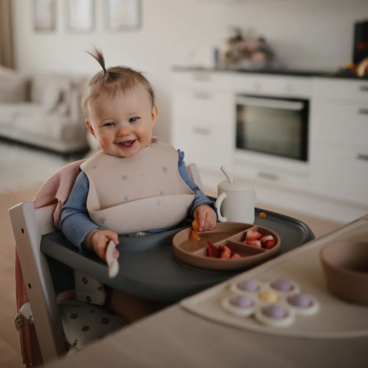 Mushie Silicone Baby Bib - Warm Taupe on Luna Baby Store Miami