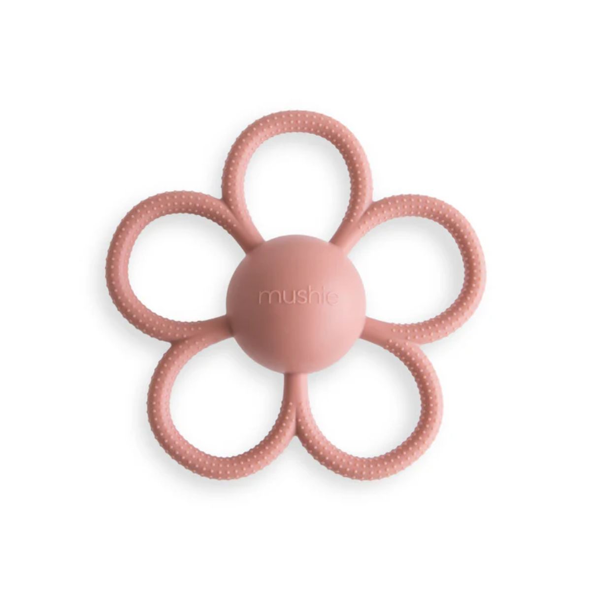 Mushie Silicone Daisy Rattle Teether - Dusty Rose on Luna Baby Store Miami