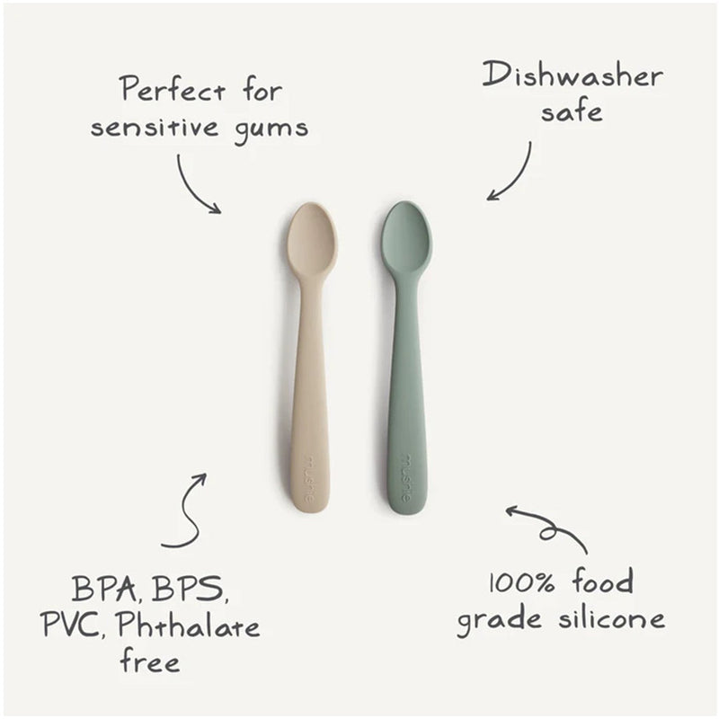 Mushie Silicone Feeding Spoons (Cambridge Blue/Shifting Sand) 2-Pack