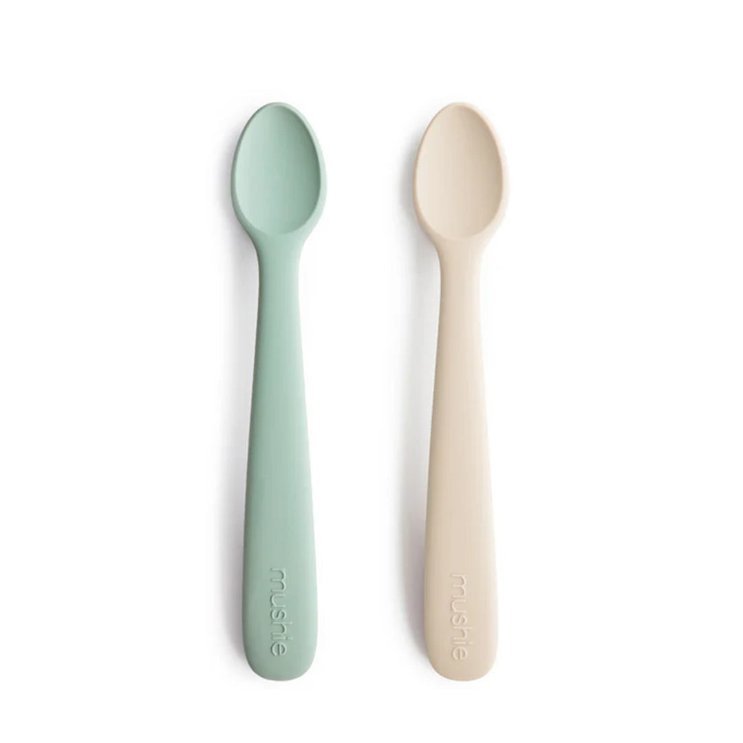 Mushie Silicone Feeding Spoons (Cambridge Blue/Shifting Sand) 2-Pack