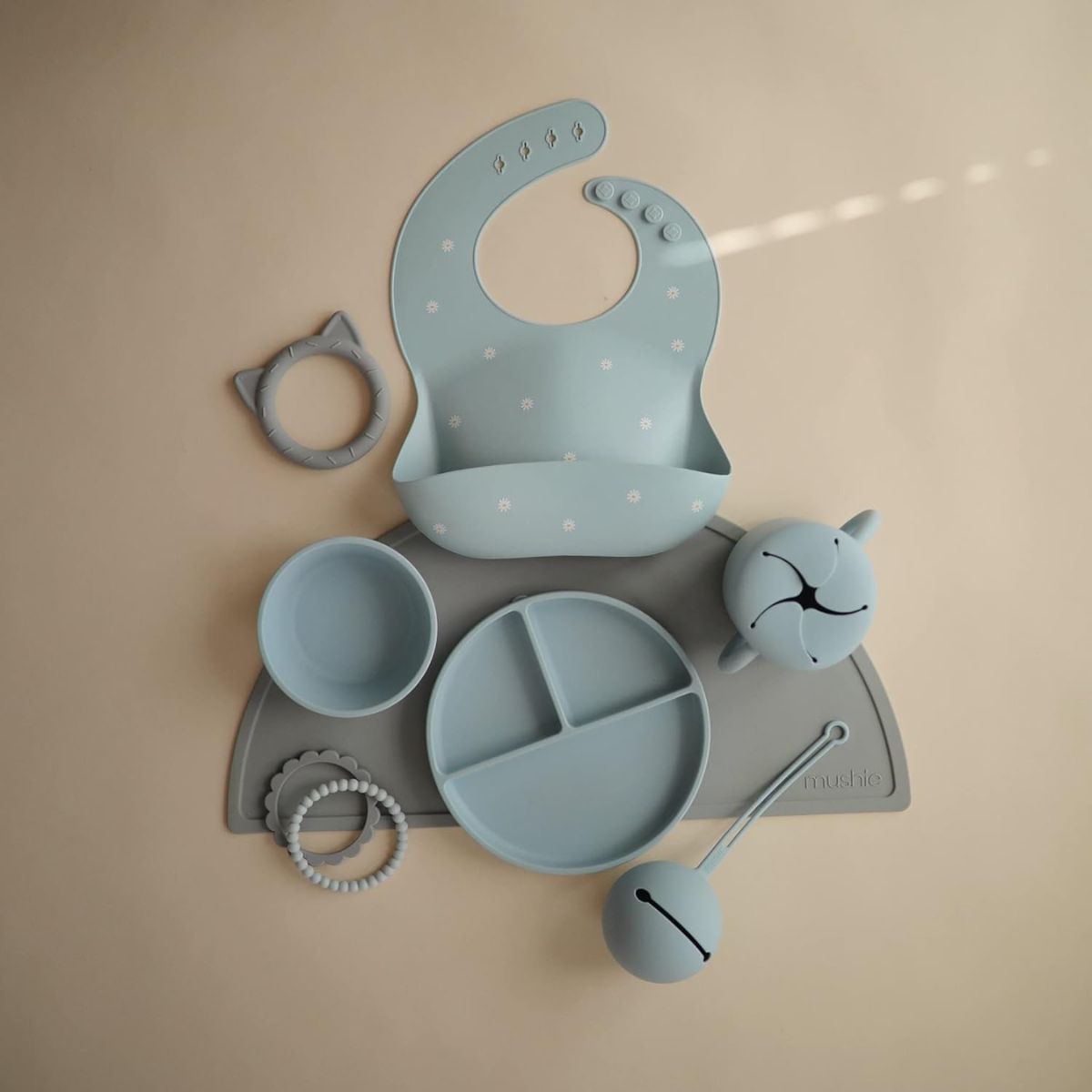 Mushie Silicone Pacifier Holder Case - Powder Blue on Luna Baby Store Miami