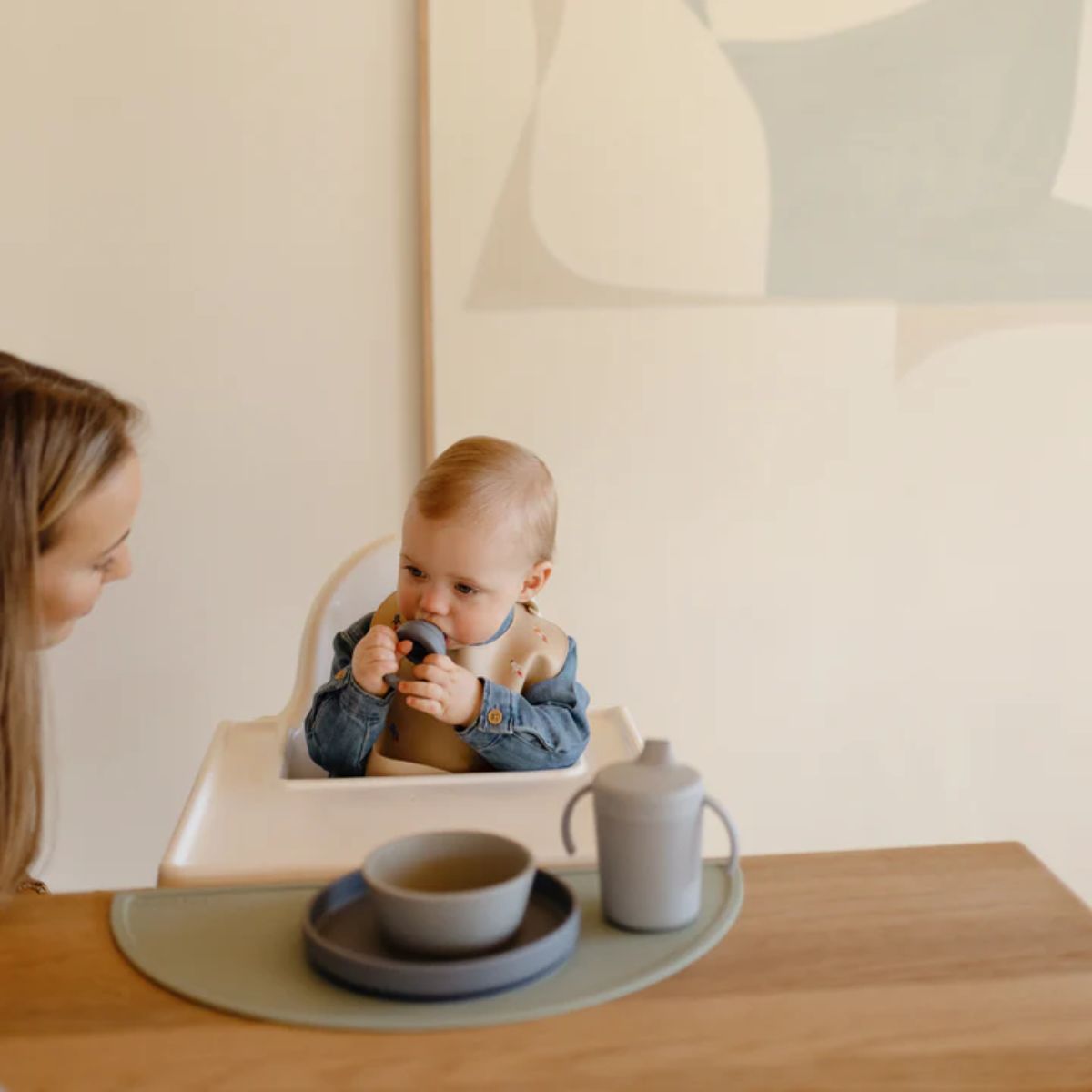 Mushie Silicone Suction Bowl - Stone on Luna Baby Store Miami