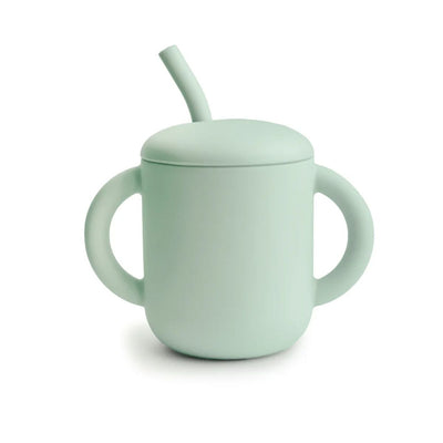 Mushie Silicone Training Cup + Straw - Cambridge Blue