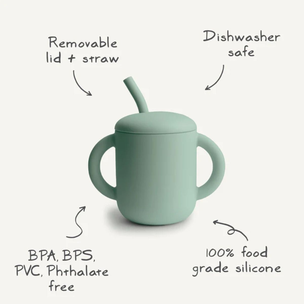 Mushie Silicone Training Cup + Straw - Cambridge Blue on Luna Baby Store Miami