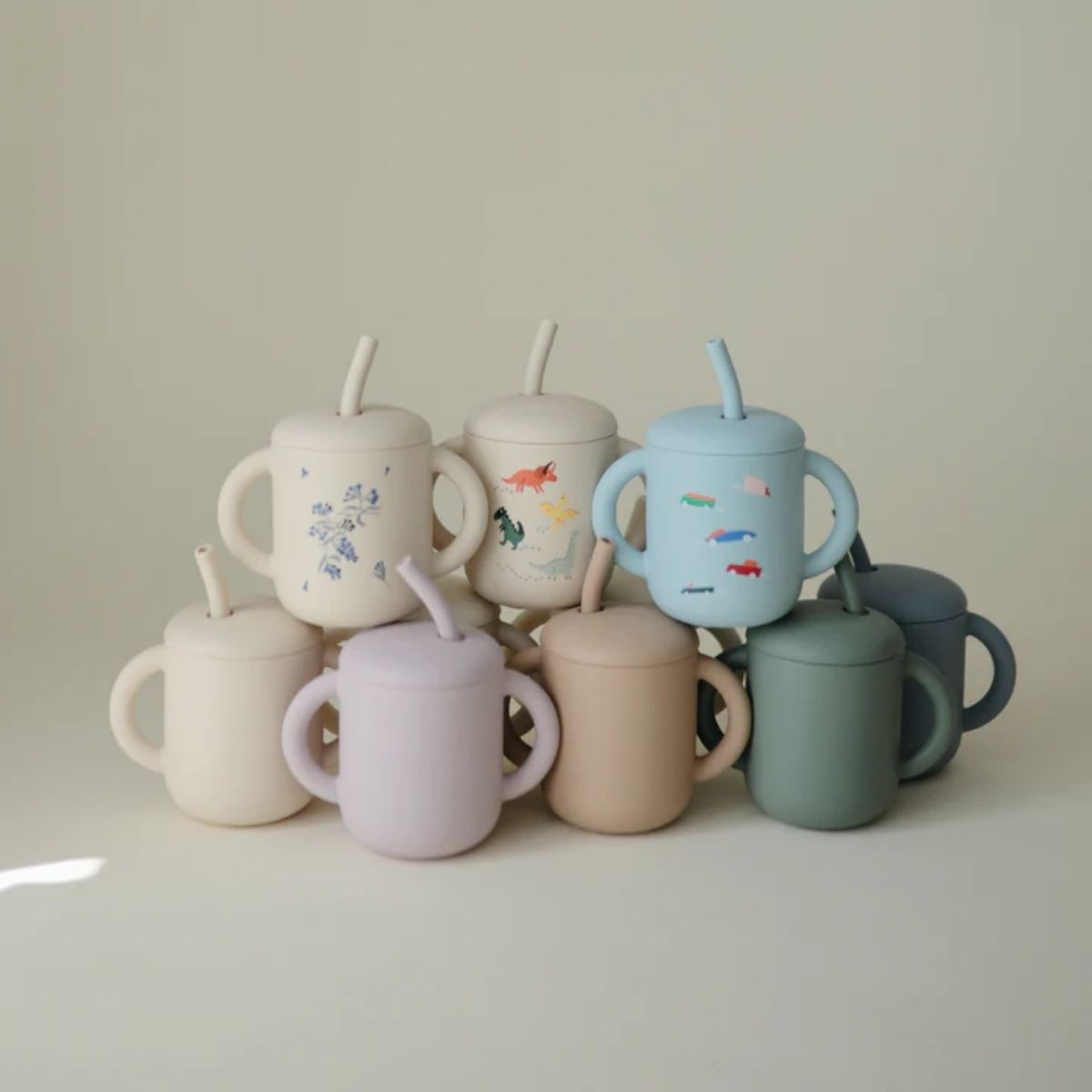 Mushie Silicone Training Cup + Straw - Cambridge Blue