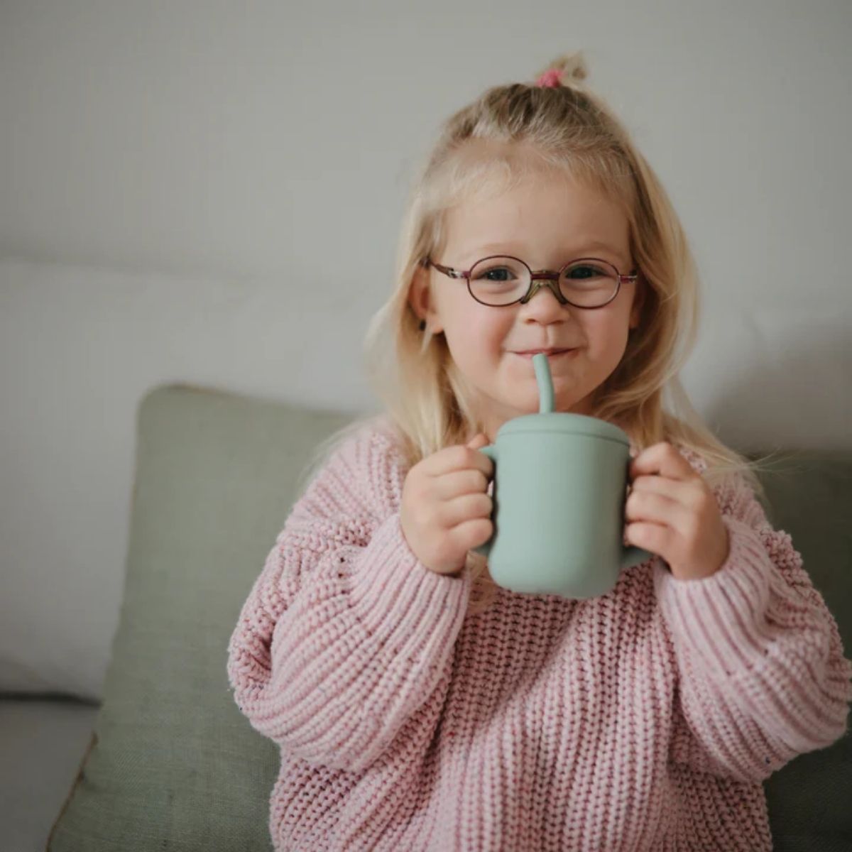 Mushie Silicone Training Cup + Straw - Cambridge Blue on Luna Baby Store Miami