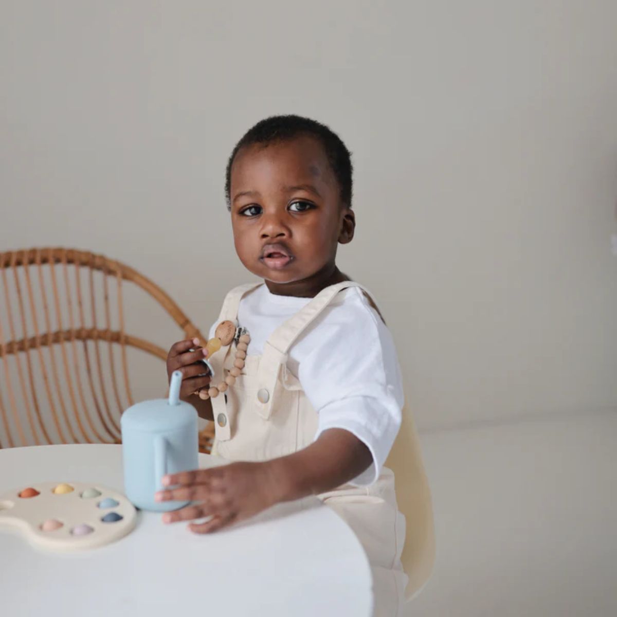 Mushie Silicone Training Cup + Straw - Powder Blue