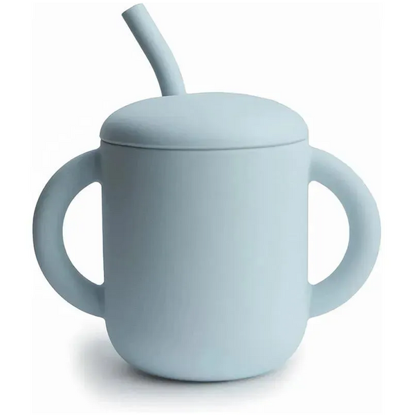 Mushie Silicone Training Cup + Straw - Powder Blue