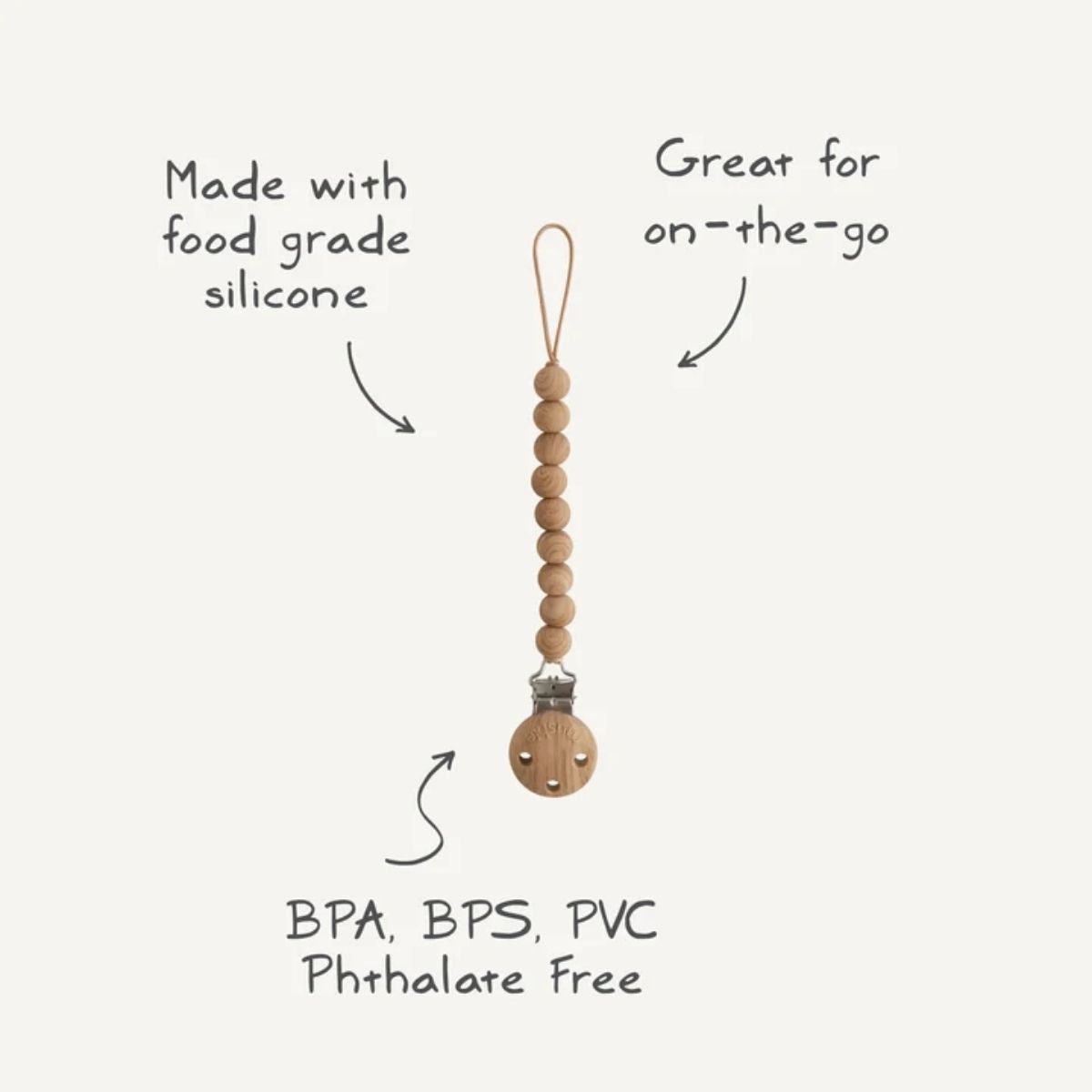 Mushie Silicone Pacifier Clip | Hera - Stone