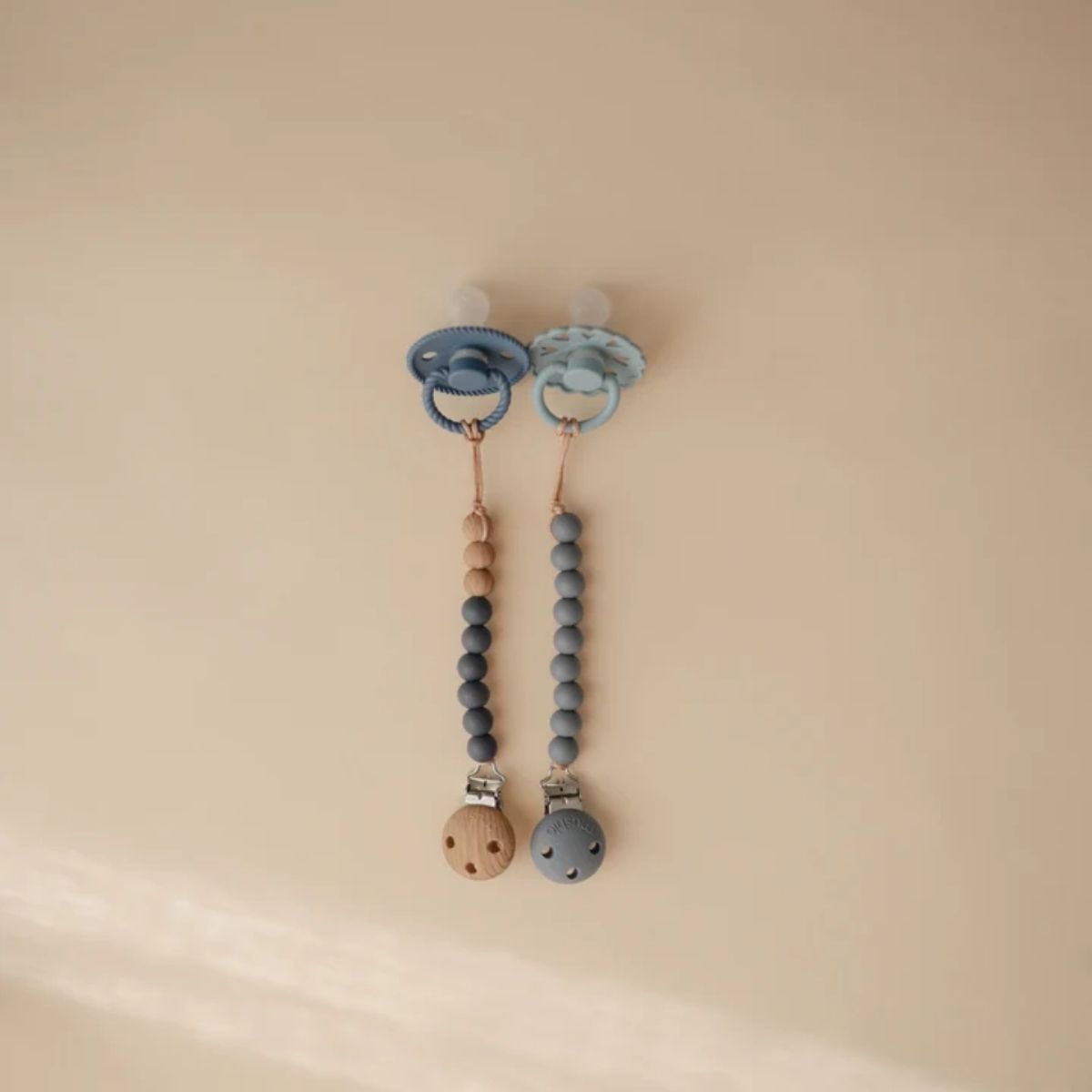 Mushie Silicone Pacifier Clip | Hera - Stone on Luna Baby Store Miami