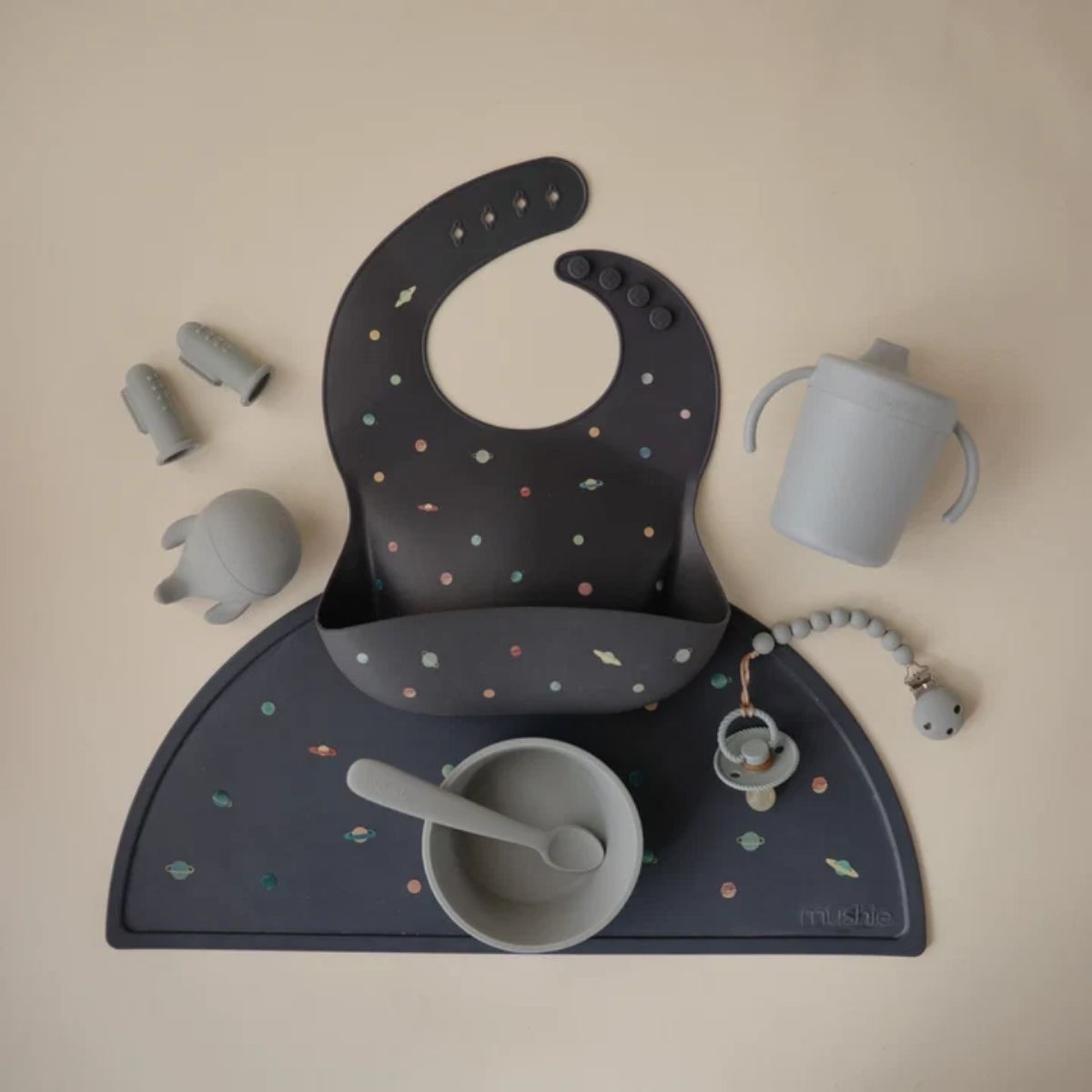Mushie Silicone Pacifier Clip | Hera - Stone on Luna Baby Store Miami