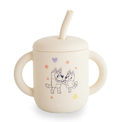 Mushie Silicone Training Cup + Straw Ivory Bluey