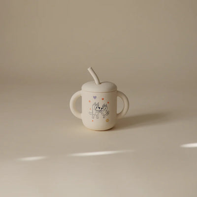 Mushie Silicone Training Cup + Straw Ivory Bluey