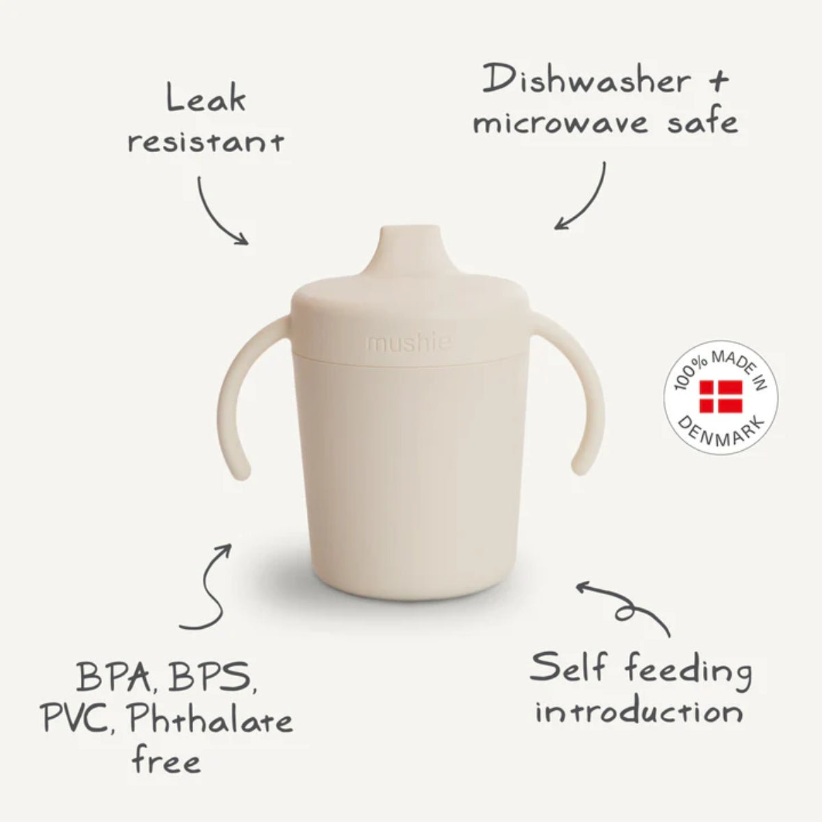 Mushie Trainer Sippy Cup - Ivory - Space-Saving Slim Design