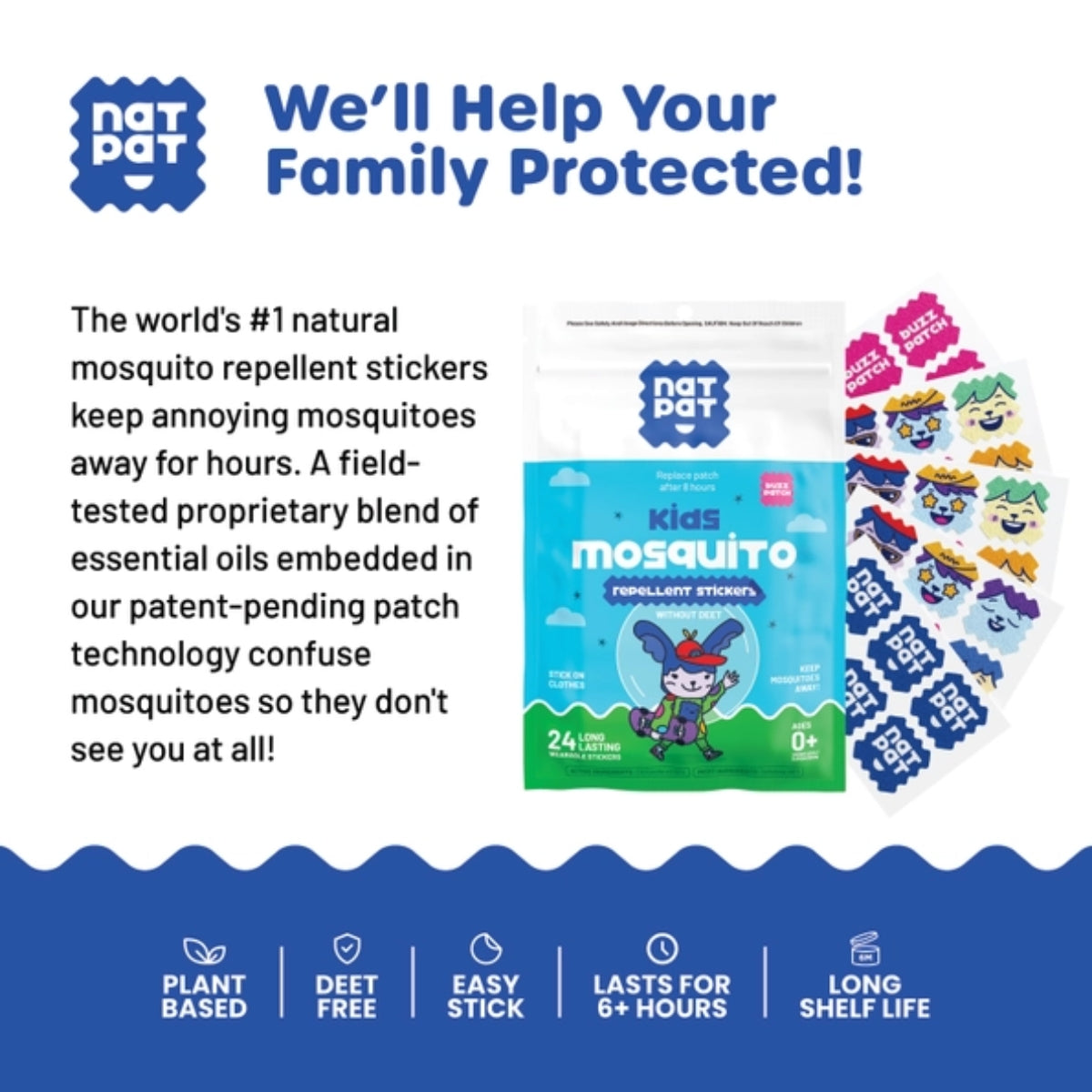 NATPAT BuzzPatch Mosquito Repellent Patches, 24 Pack on Luna Baby Store Miami