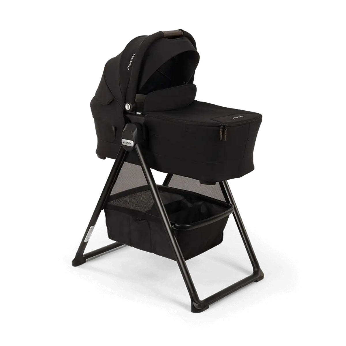 Nuna SWIV & TRIV Series Bassinet + Stand Caviar/Chocolate on Luna Baby Store Miami