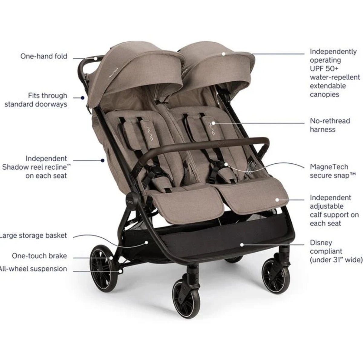 Nuna Trvl Dubl Stroller - Cedar