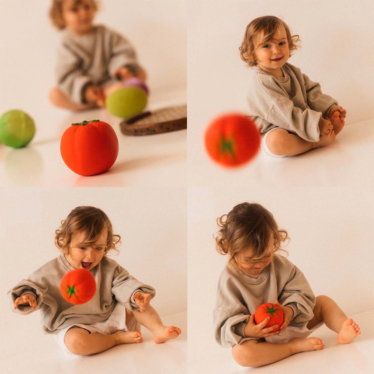 Oli+Carol Sensorial Ball Baby Teether & Bath Toy Natural Rubber - Tomato Cabbage on Luna Baby Store Miami
