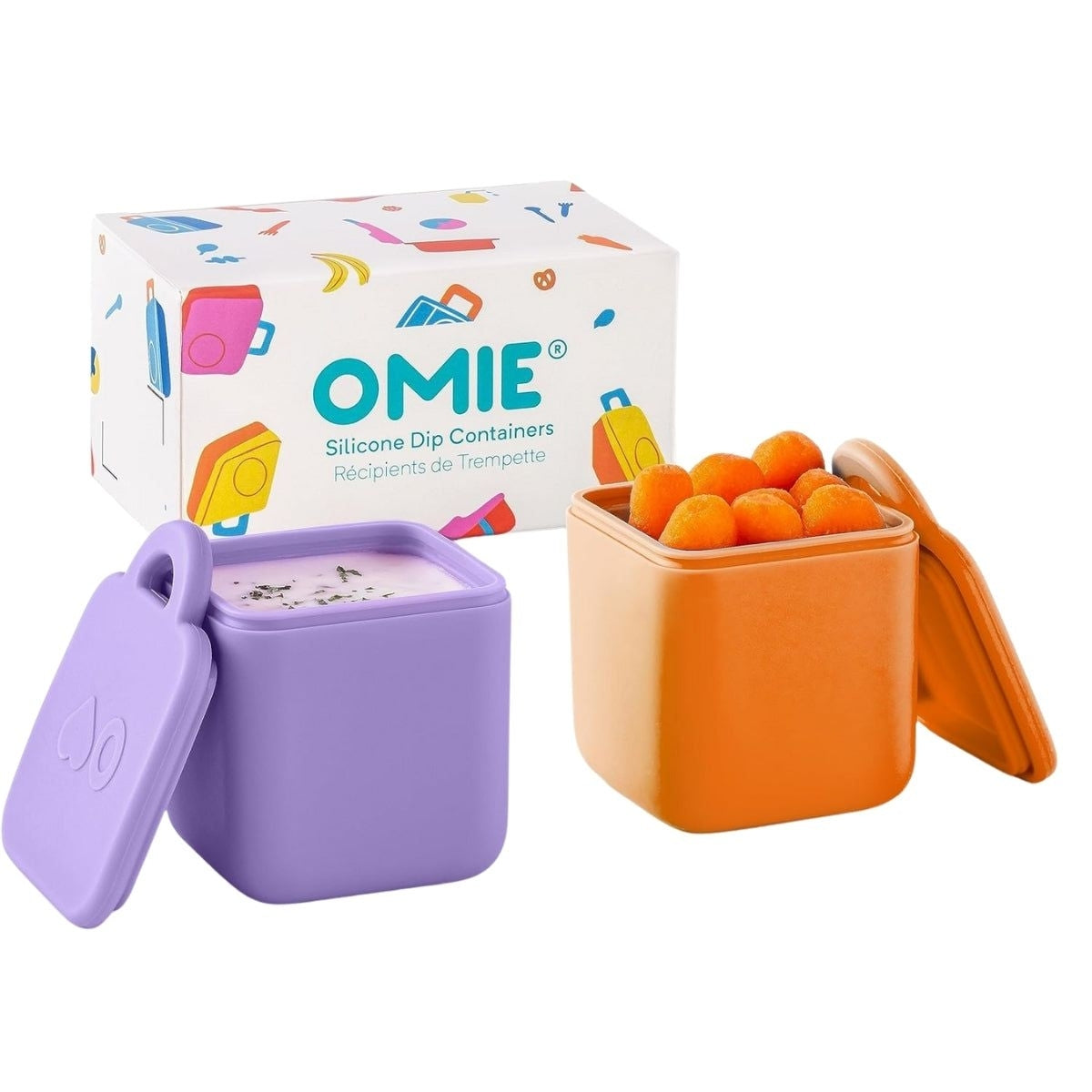 OmieDip Silicone Snack & Dip Containers 2 pacs - Purple & Orange